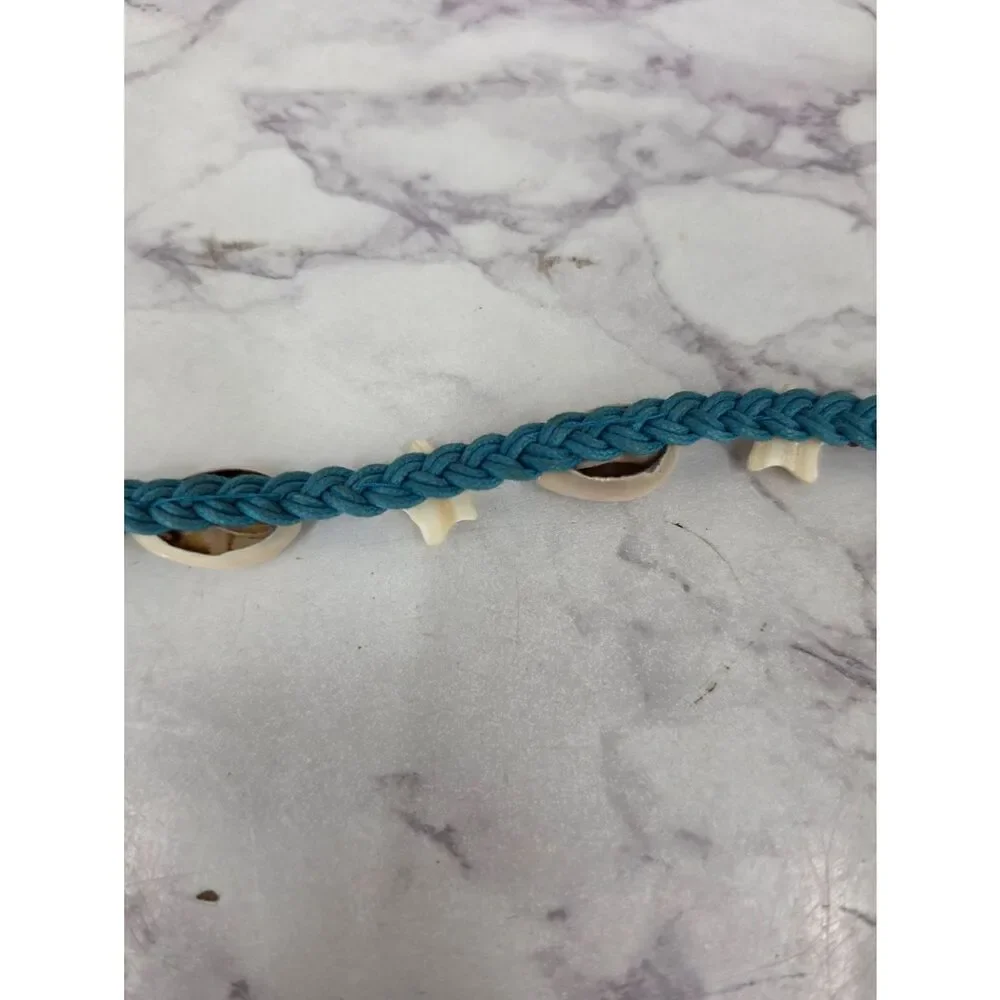 Blue Shell Star Beach Waistbelt Belt Coastal Cowgirl Braided Rope Beaded